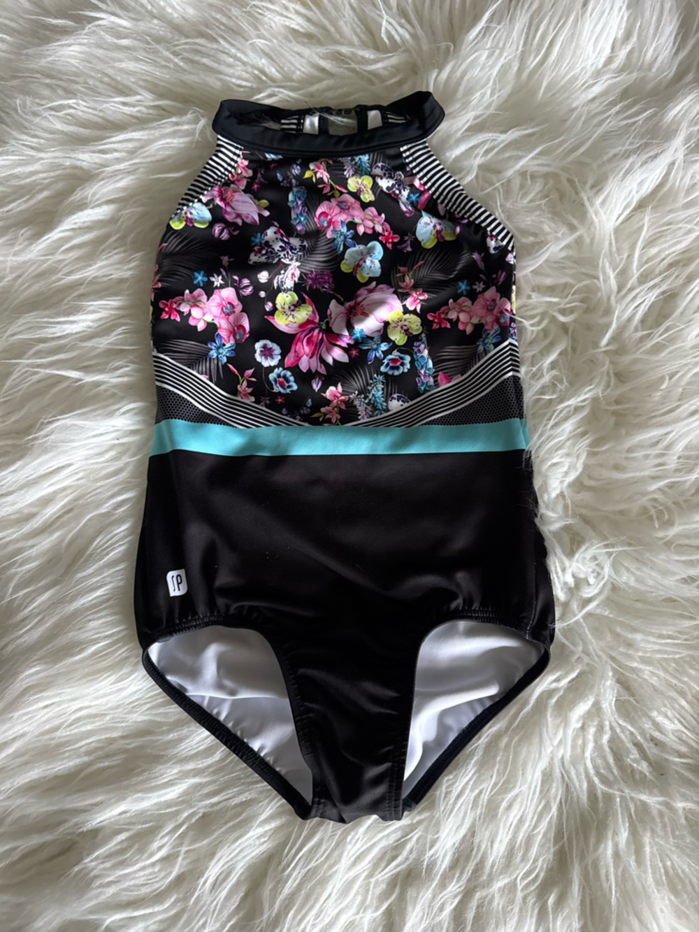 Sylvia P Black Floral High-Neck Leotard